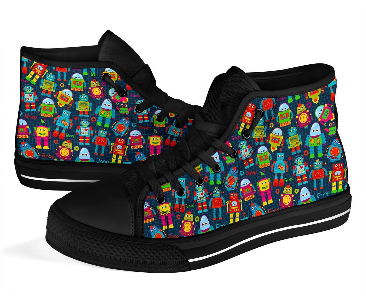 Robot Cyborg Print Pattern Men Women's High Top Shoes-grizzshop