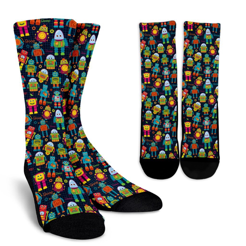 Robot Cyborg Print Pattern Unisex Crew Socks-grizzshop