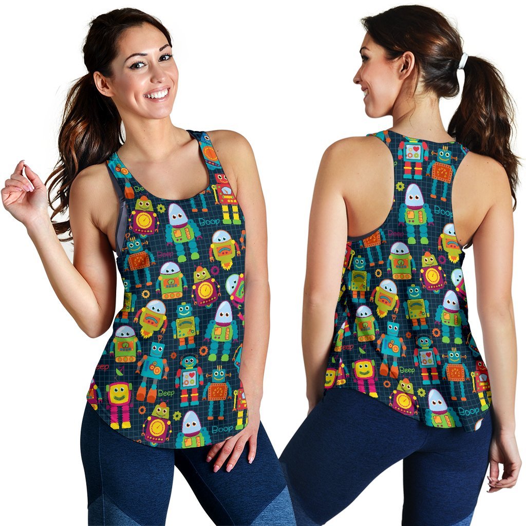 Robot Cyborg Print Pattern Women's Racerback Tank Tops-grizzshop