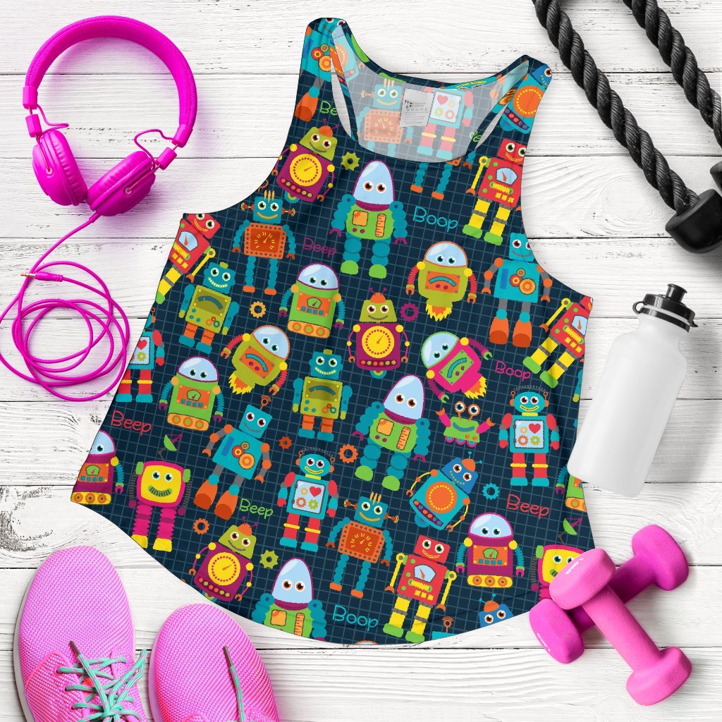 Robot Cyborg Print Pattern Women's Racerback Tank Tops-grizzshop