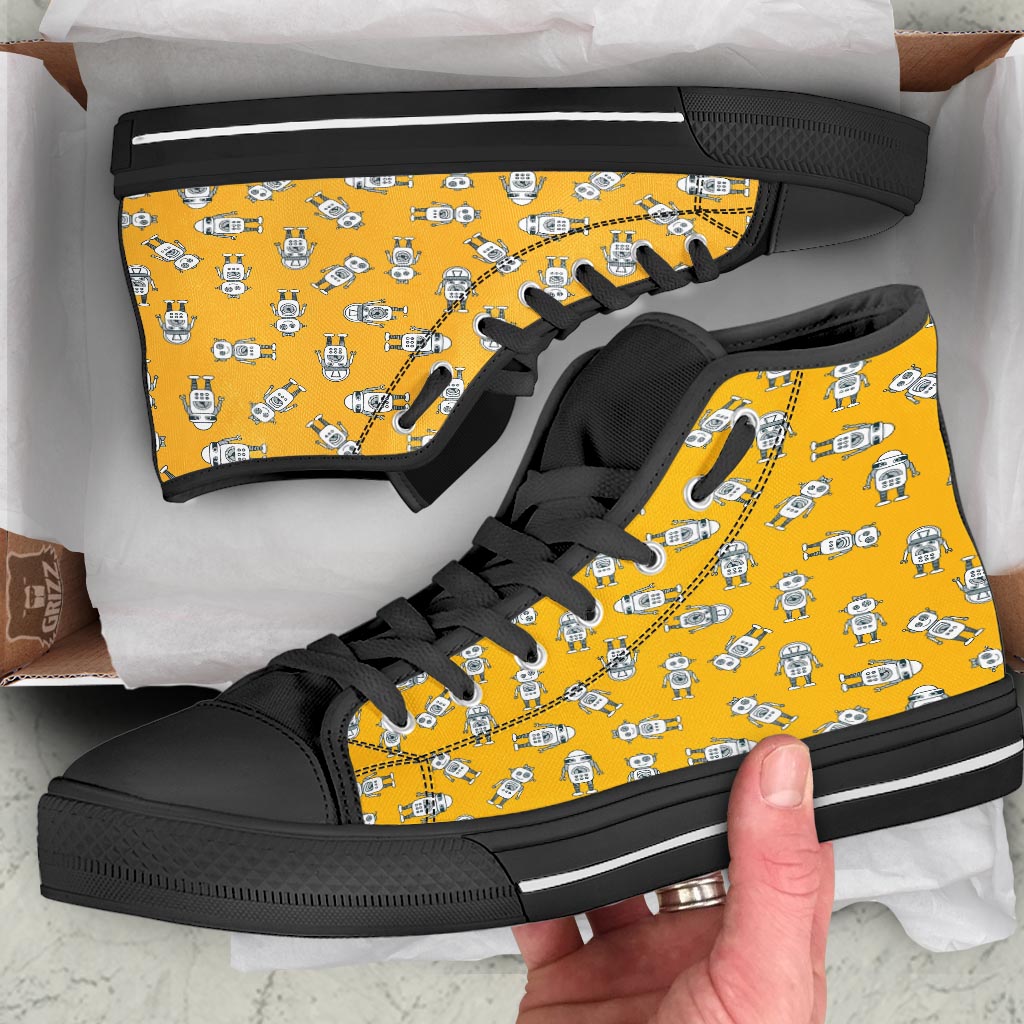 Robot Servant Print Pattern Black High Top Shoes-grizzshop