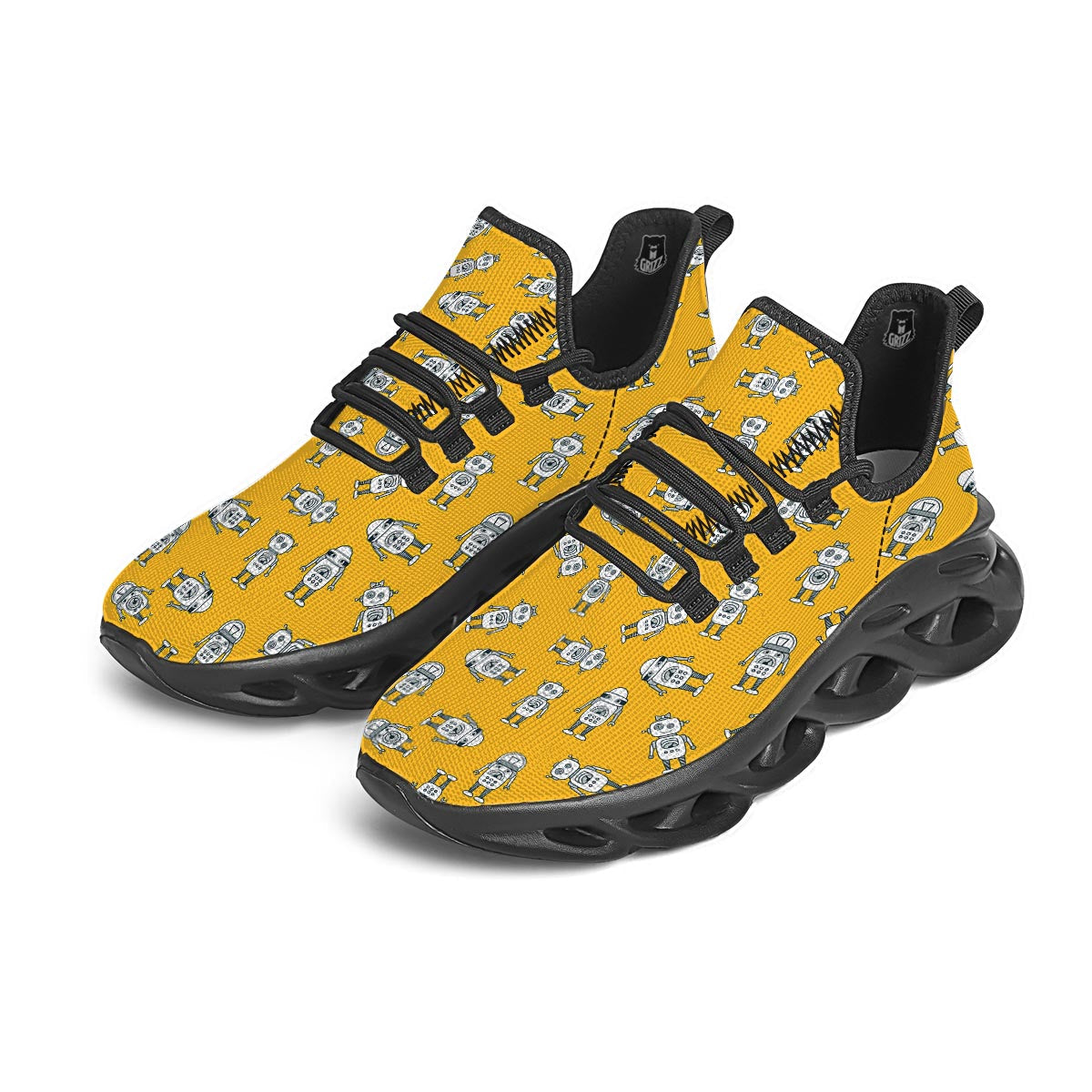 Robot Servant Print Pattern Black Running Shoes-grizzshop