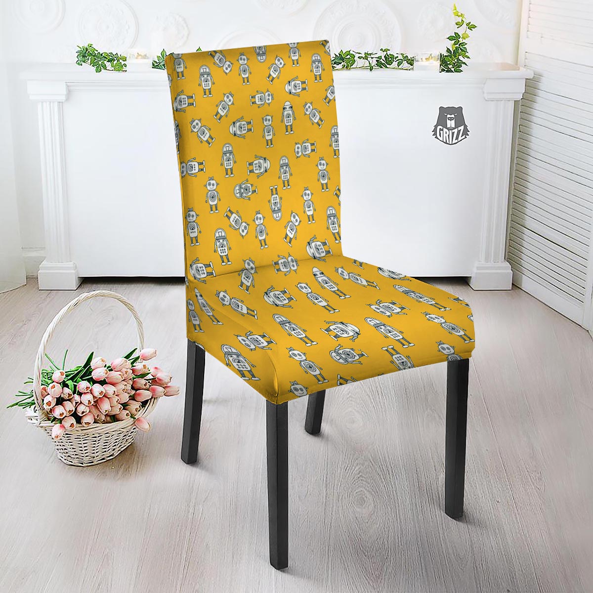 Robot Servant Print Pattern Dining Chair Slipcover-grizzshop