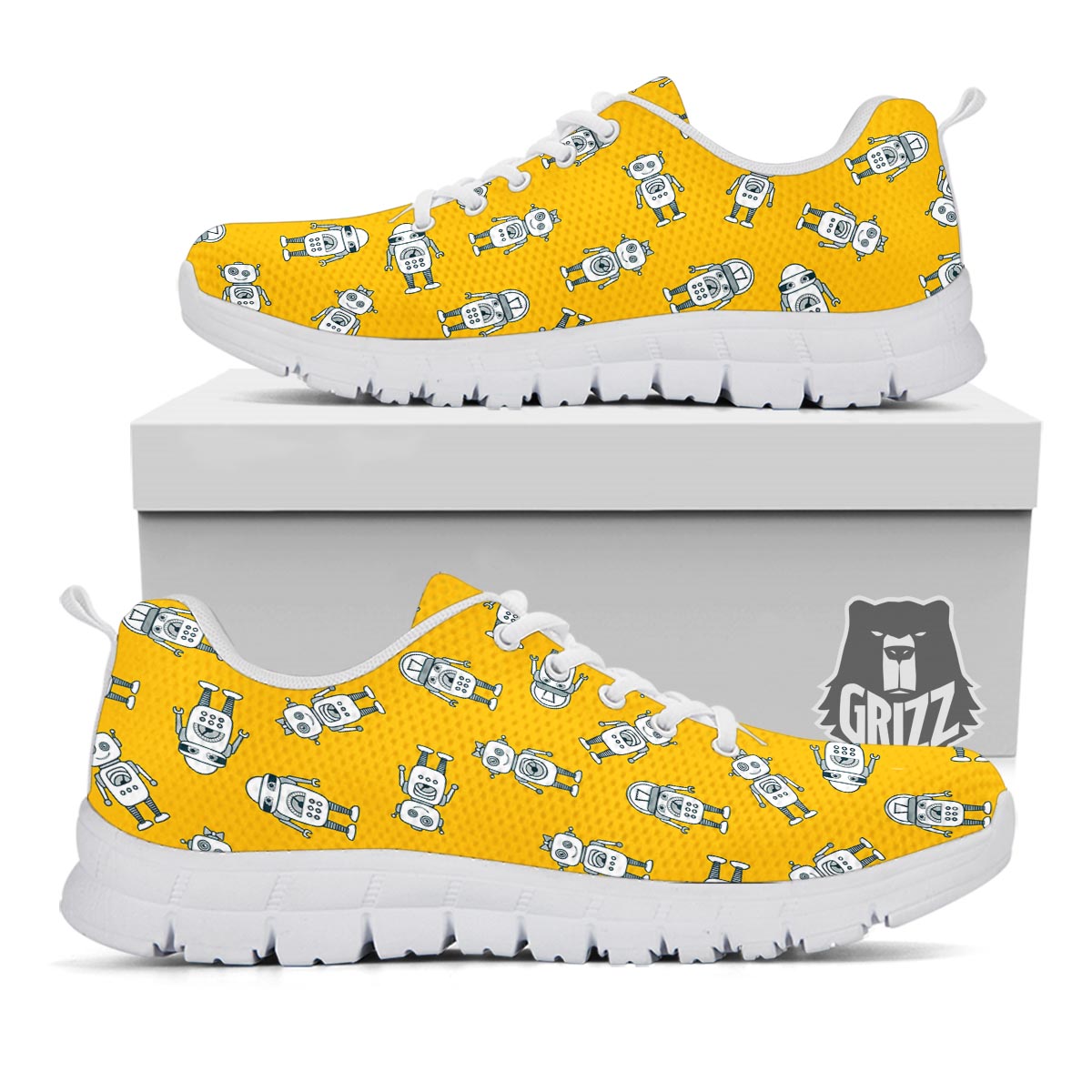 Robot Servant Print Pattern White Sneaker-grizzshop