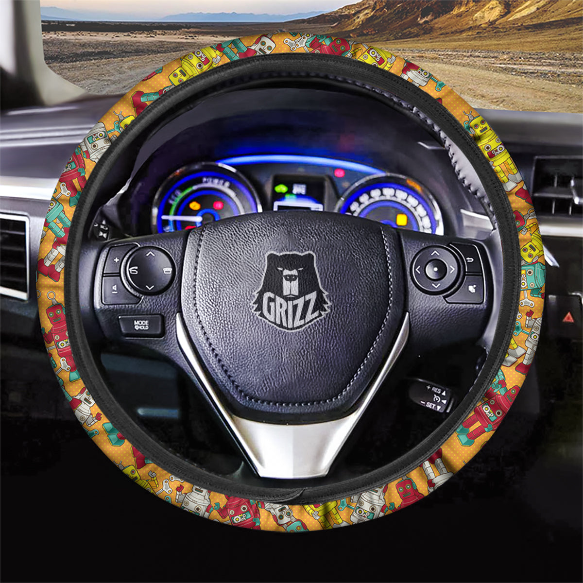 Robot Toy Vintage Print Pattern Car Steering Wheel Cover-grizzshop