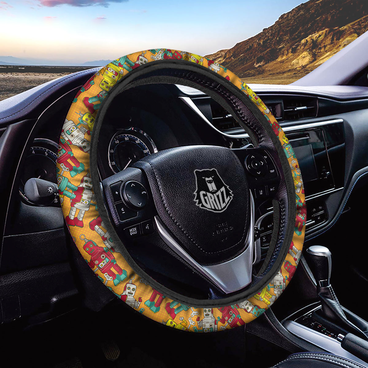 Robot Toy Vintage Print Pattern Car Steering Wheel Cover-grizzshop