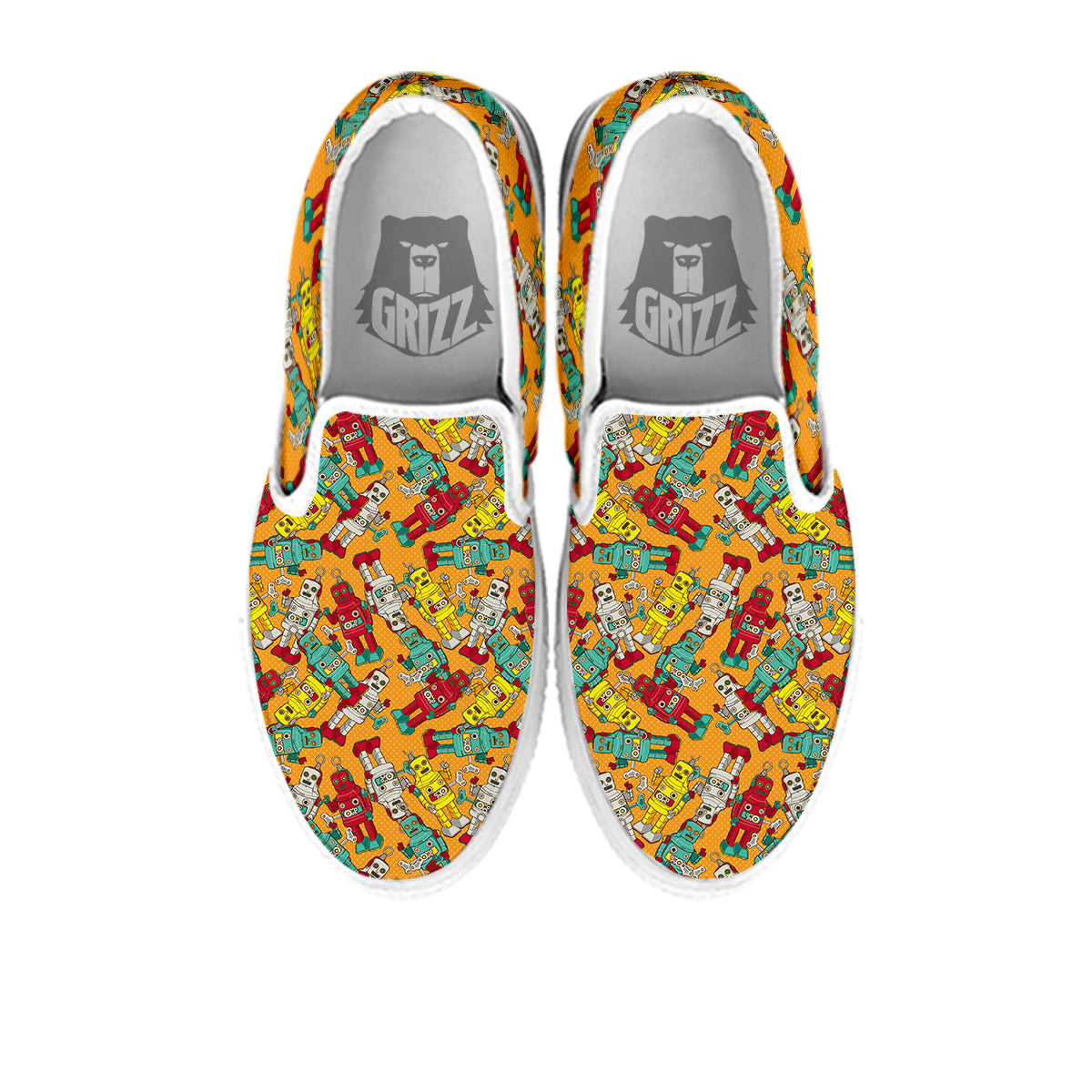 Robot Toy Vintage Print Pattern White Slip On Shoes-grizzshop