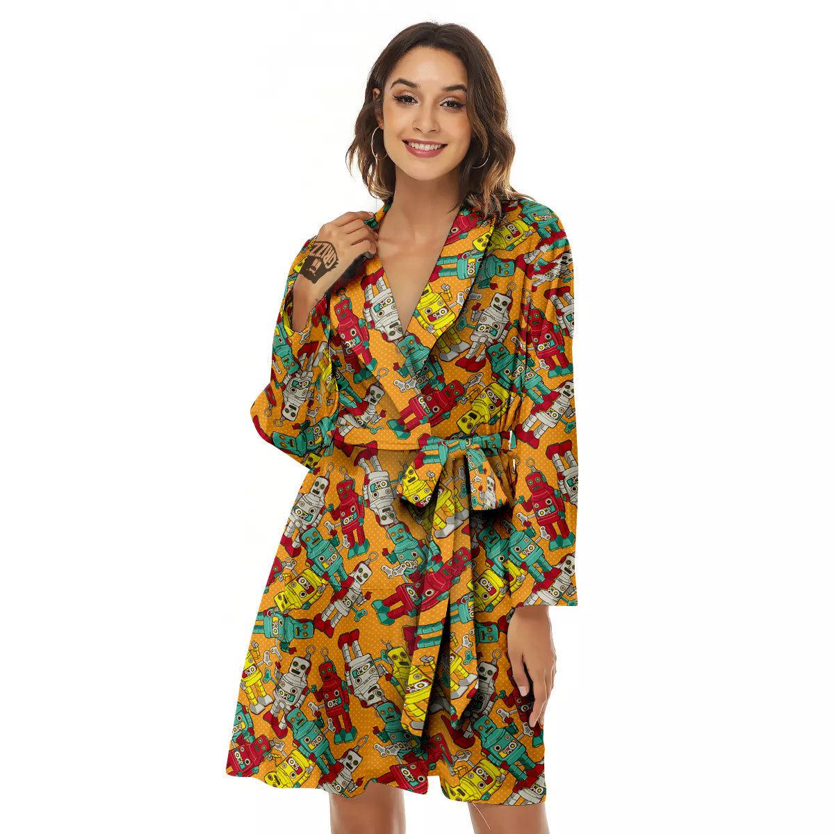 Robot Toy Vintage Print Pattern Women's Robe-grizzshop