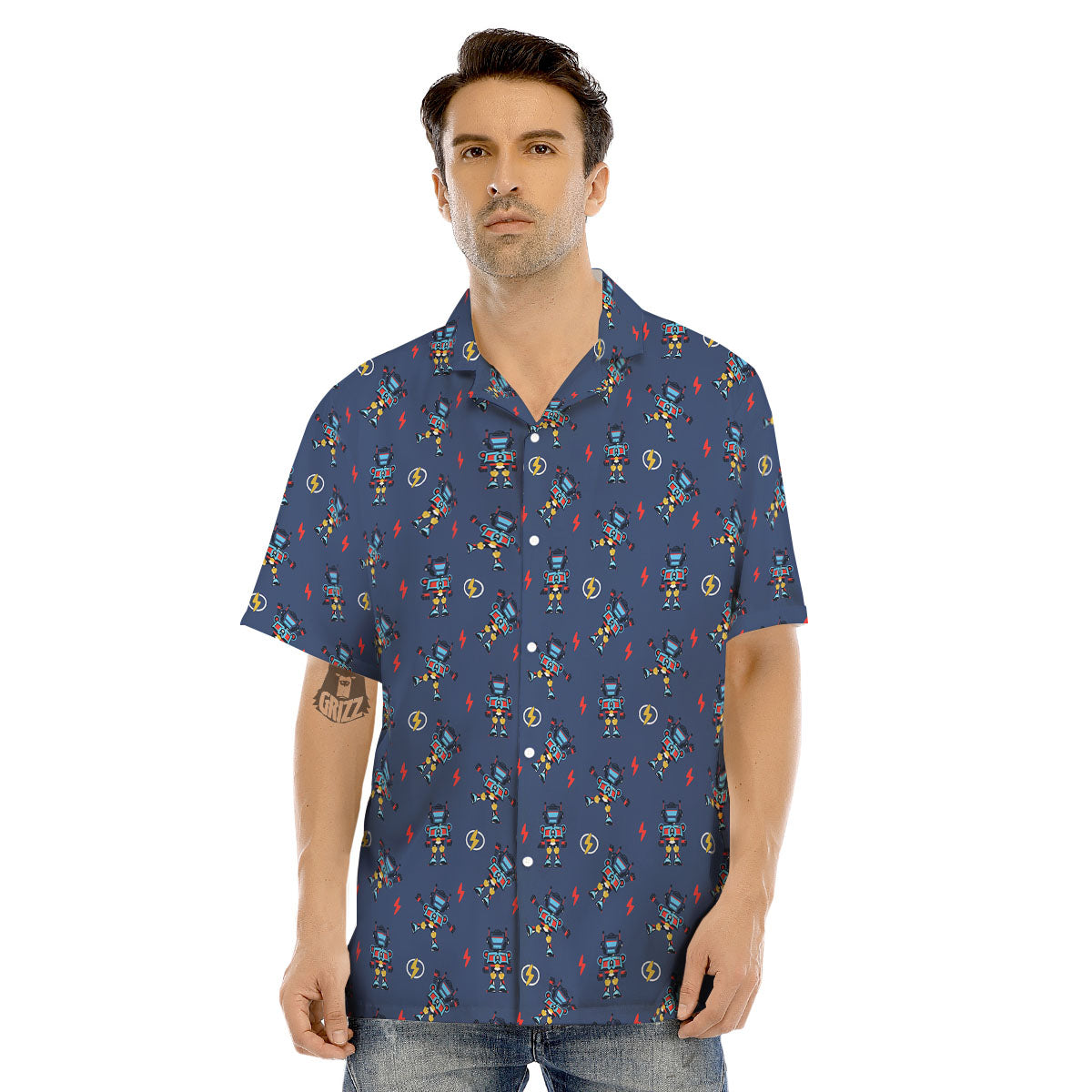 Robot Vintage Print Pattern Men's Hawaiian Shirt-grizzshop