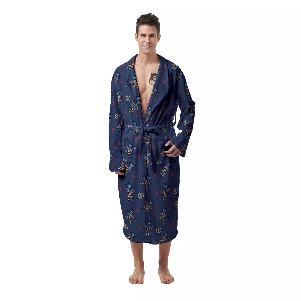 Robot Vintage Print Pattern Men's Robe-grizzshop