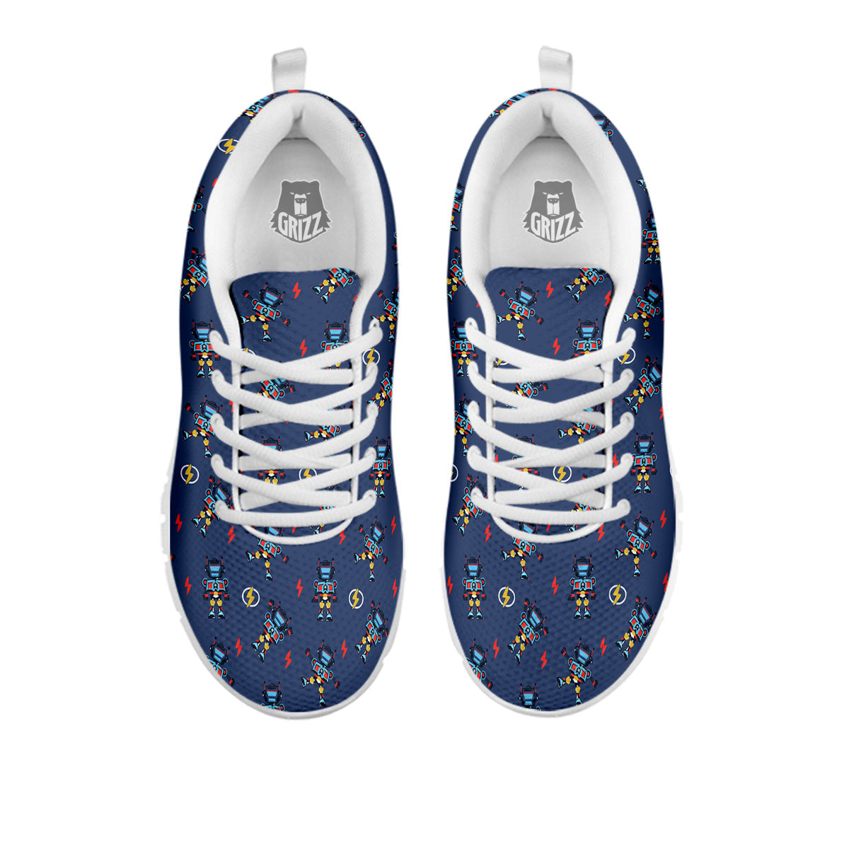 Robot Vintage Print Pattern White Sneaker-grizzshop