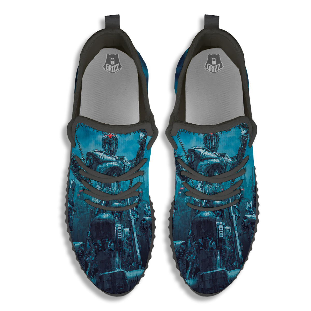 Robot War Print Black Walking Shoes-grizzshop