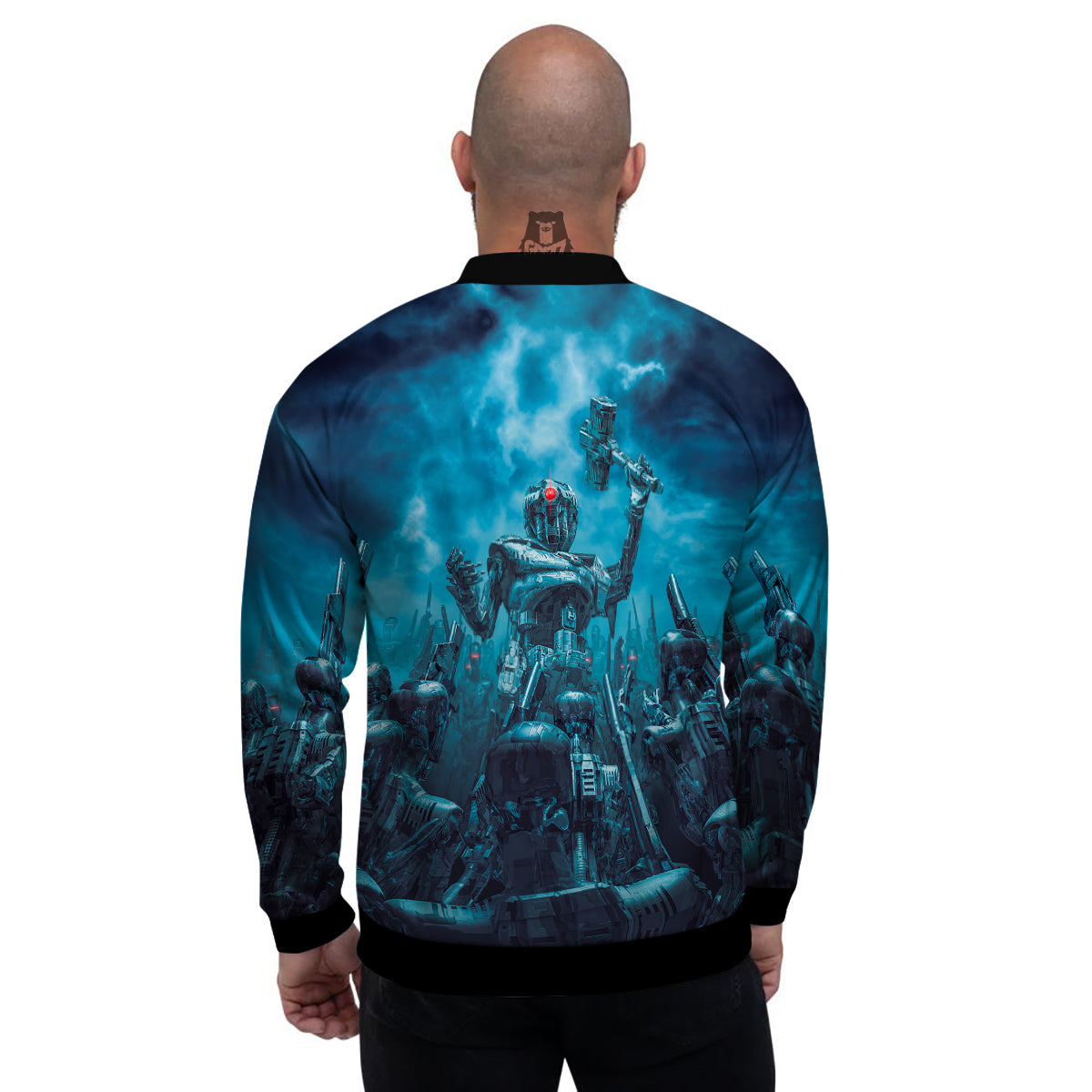 Robot War Print Men's Bomber Jacket-grizzshop