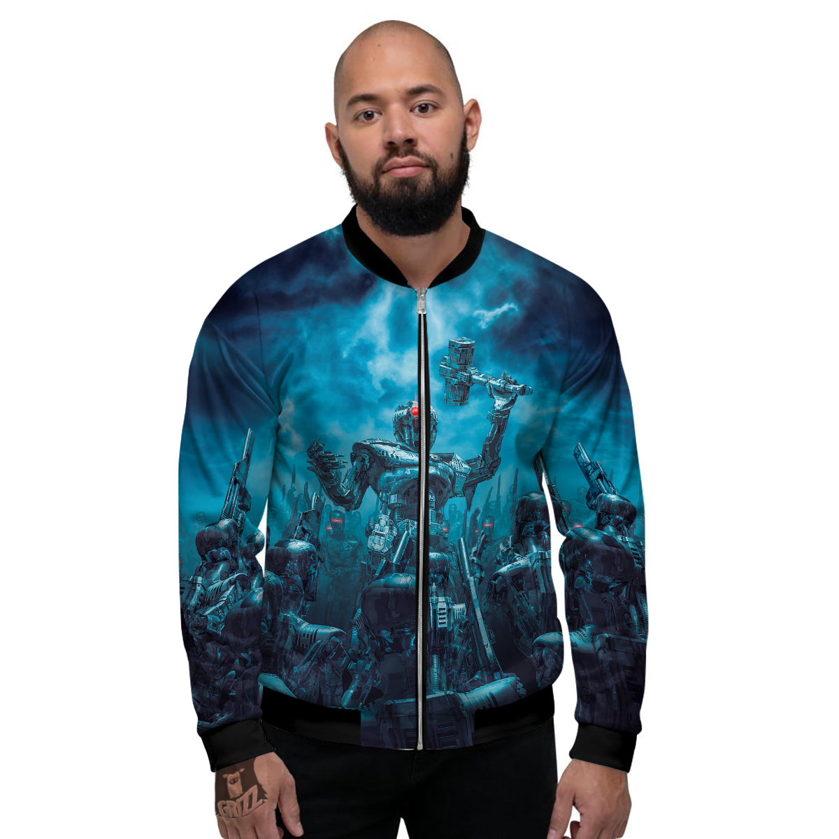 Robot War Print Men's Bomber Jacket-grizzshop