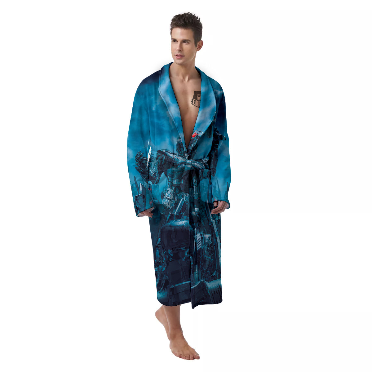 Robot War Print Men's Robe-grizzshop