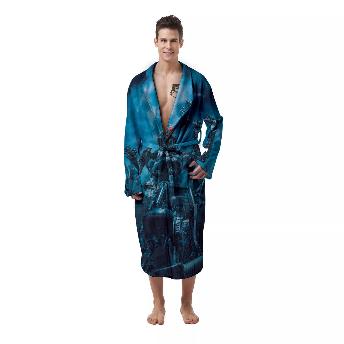 Robot War Print Men's Robe-grizzshop