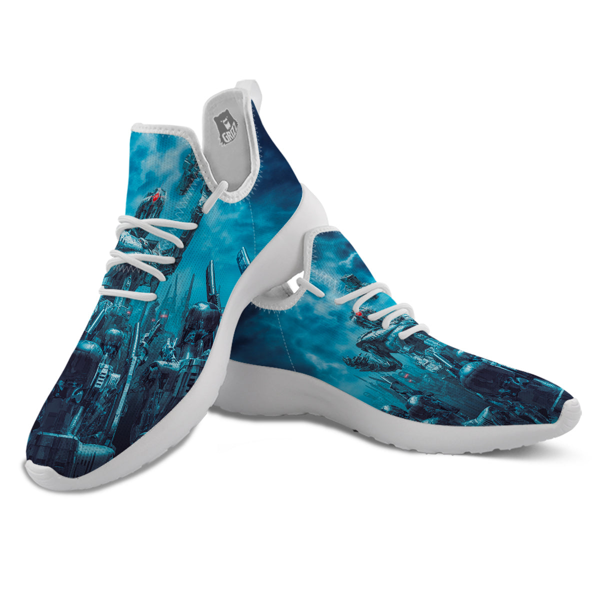 Robot War Print White Athletic Shoes-grizzshop