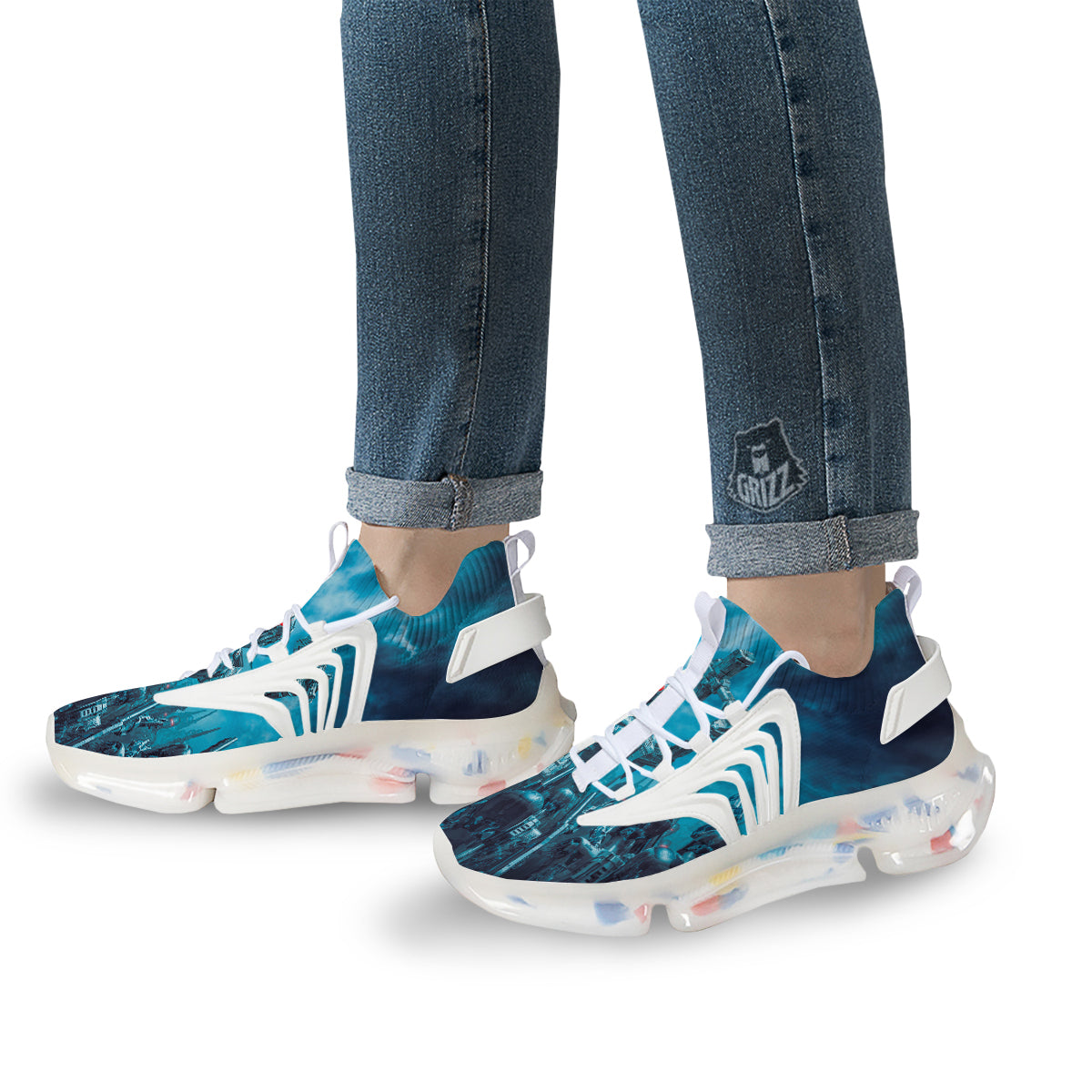 Robot War Print White Gym Shoes-grizzshop