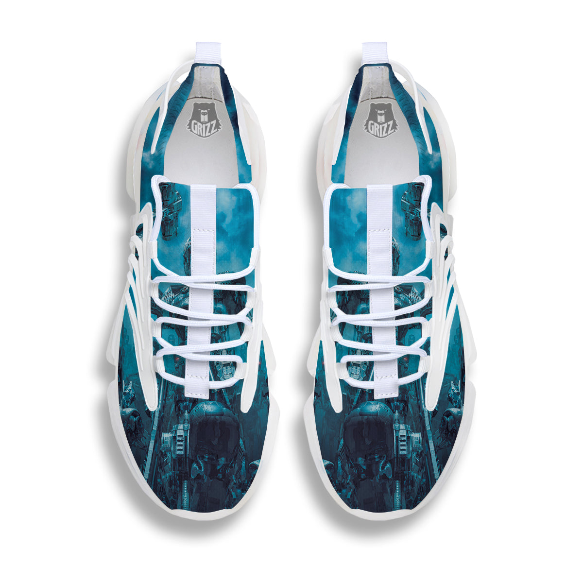 Robot War Print White Gym Shoes-grizzshop