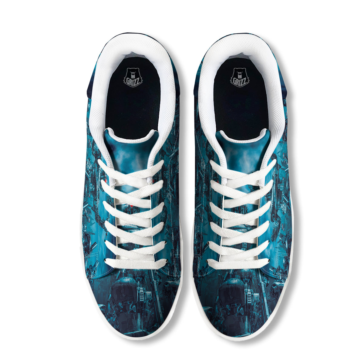Robot War Print White Low Top Sneakers-grizzshop