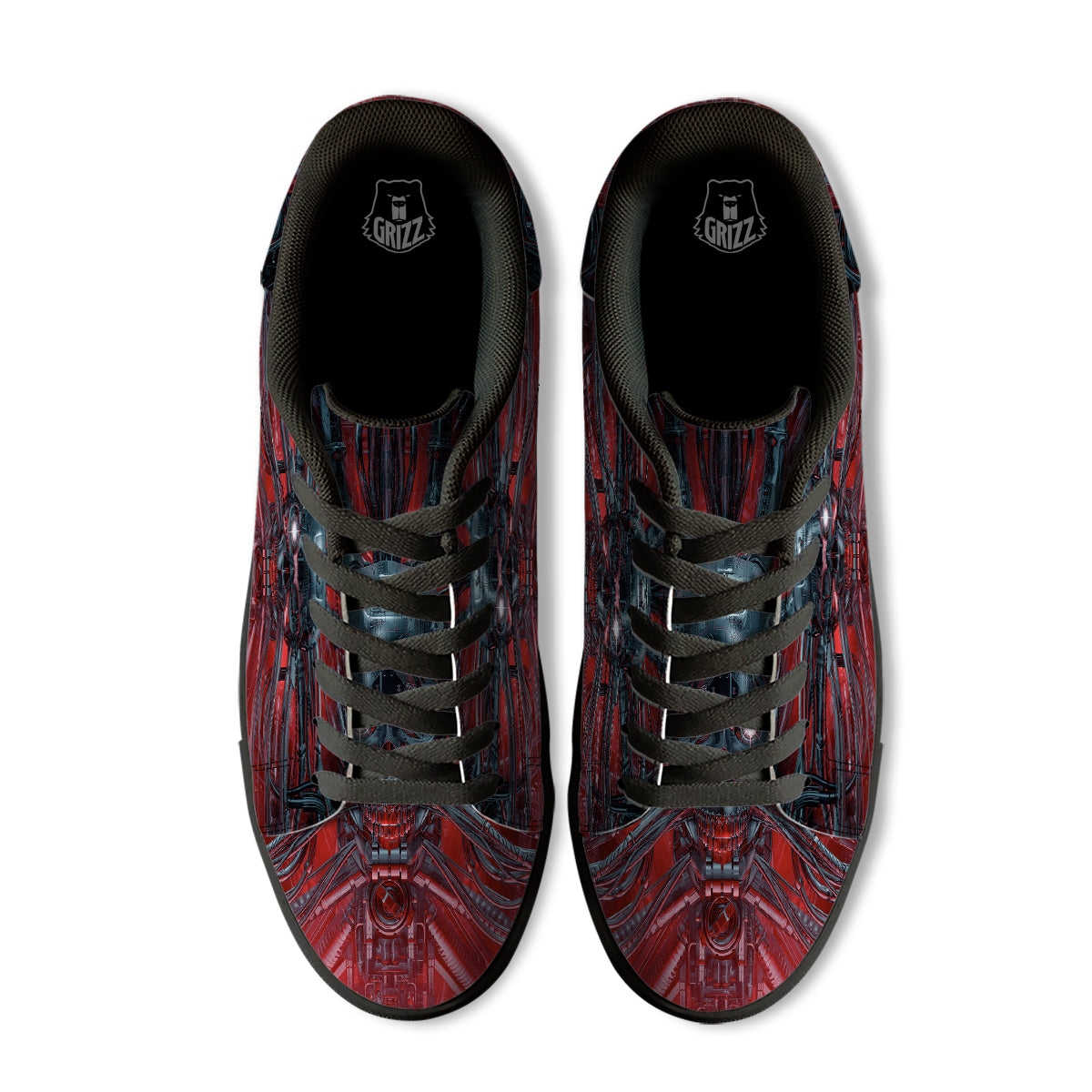 Robotic Skull Print Black Low Top Sneakers-grizzshop