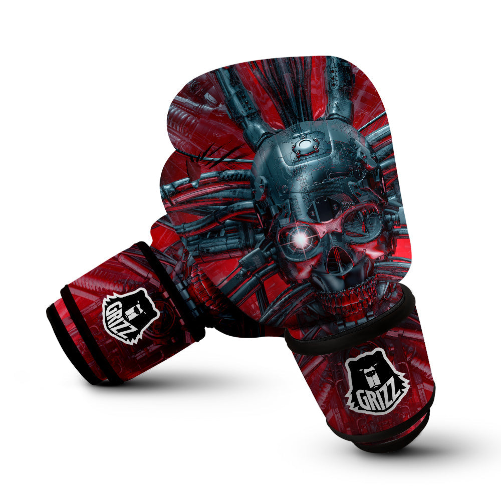 Robotic Skull Print Boxing Gloves-grizzshop