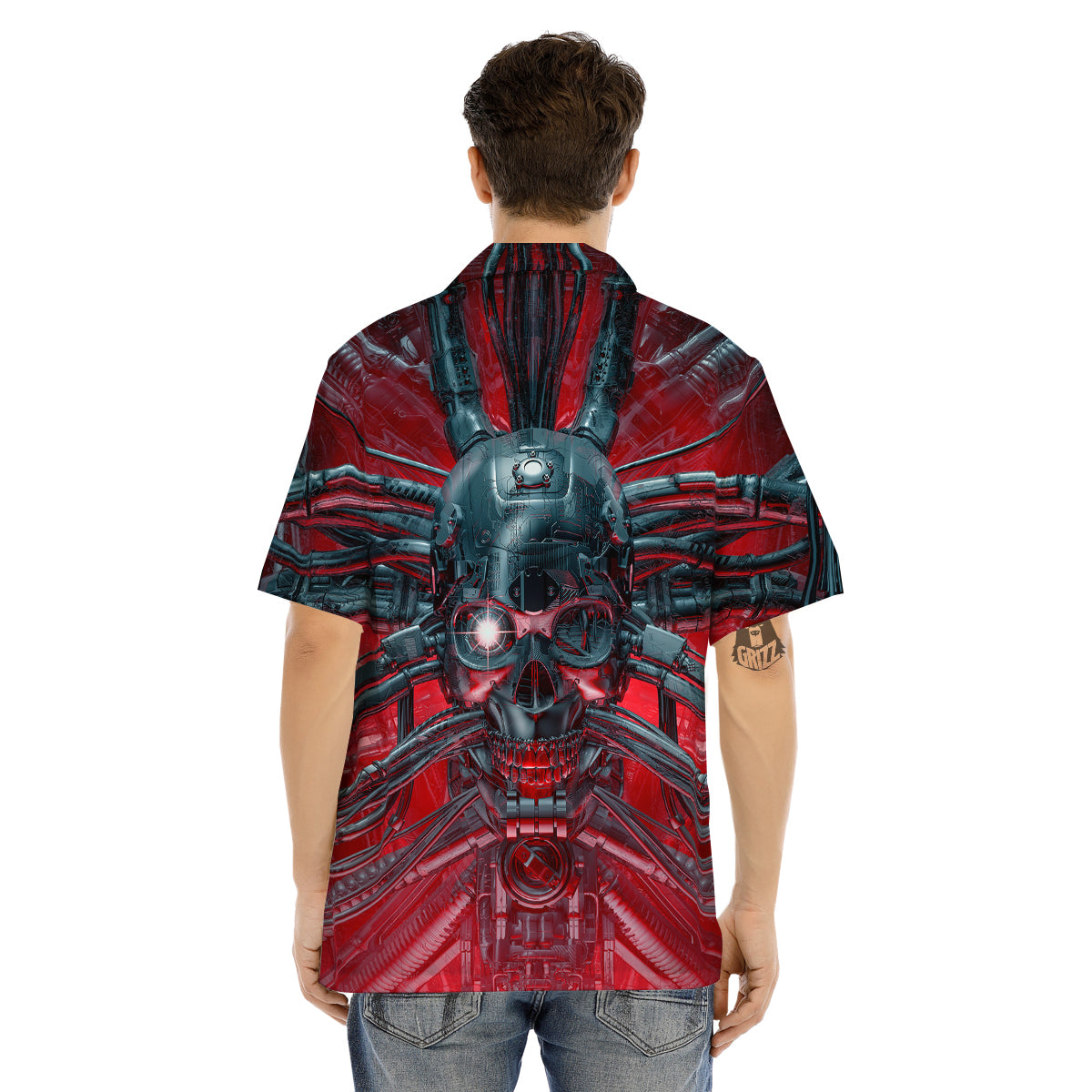 Robotic Skull Print Men's Hawaiian Shirt-grizzshop