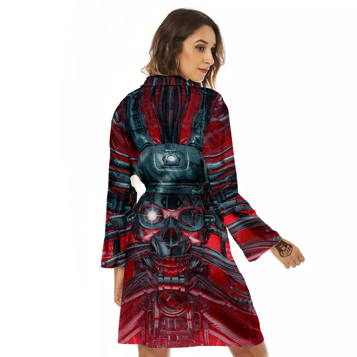 Robotic Skull Print Women's Robe-grizzshop