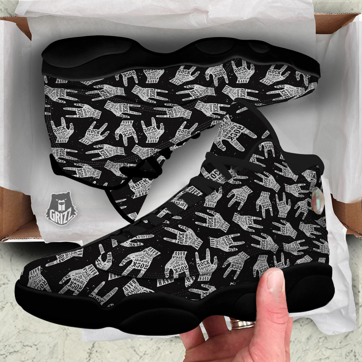 Rock And Roll Vintage Style Print Pattern Black Basketball Shoes-grizzshop
