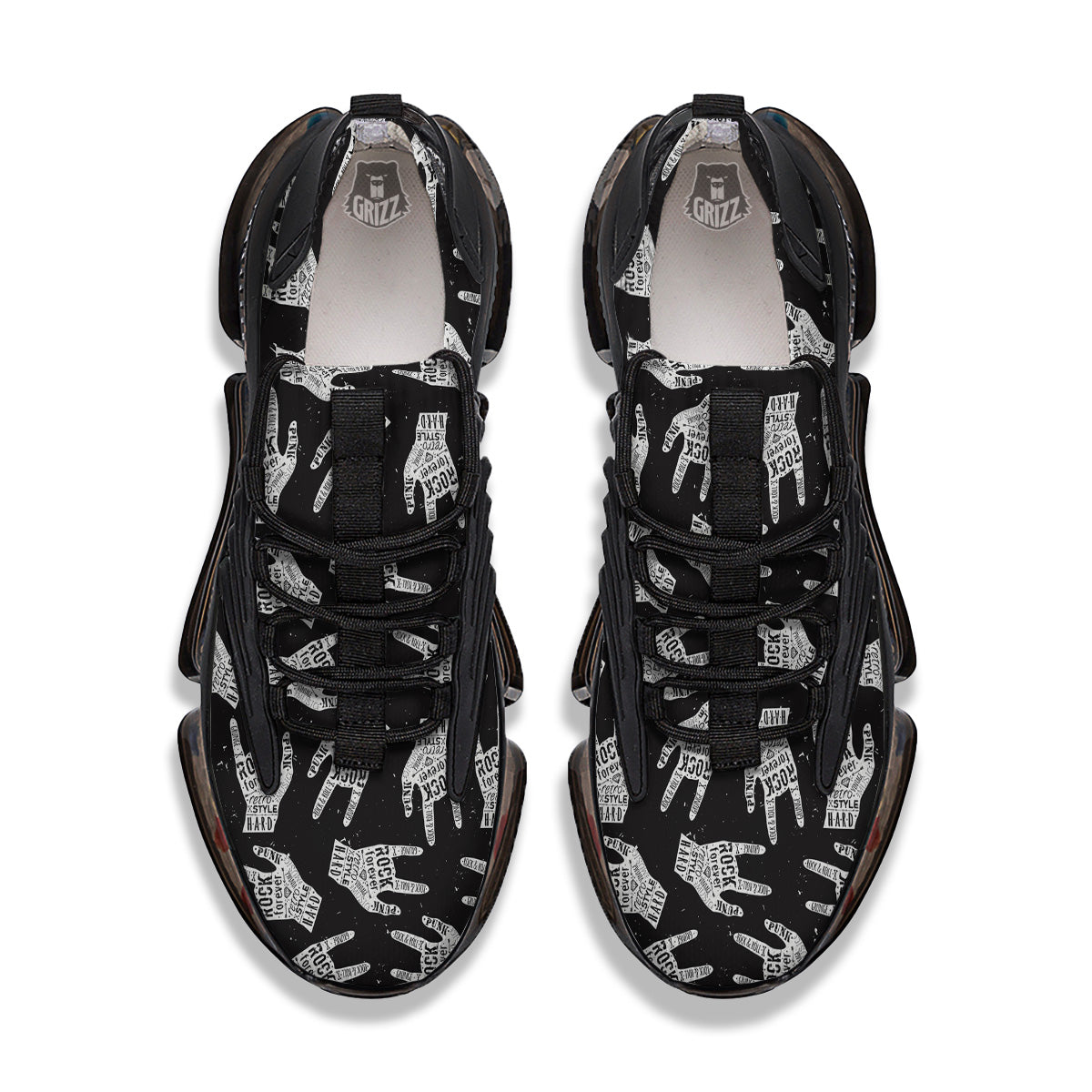 Rock And Roll Vintage Style Print Pattern Black Gym Shoes-grizzshop
