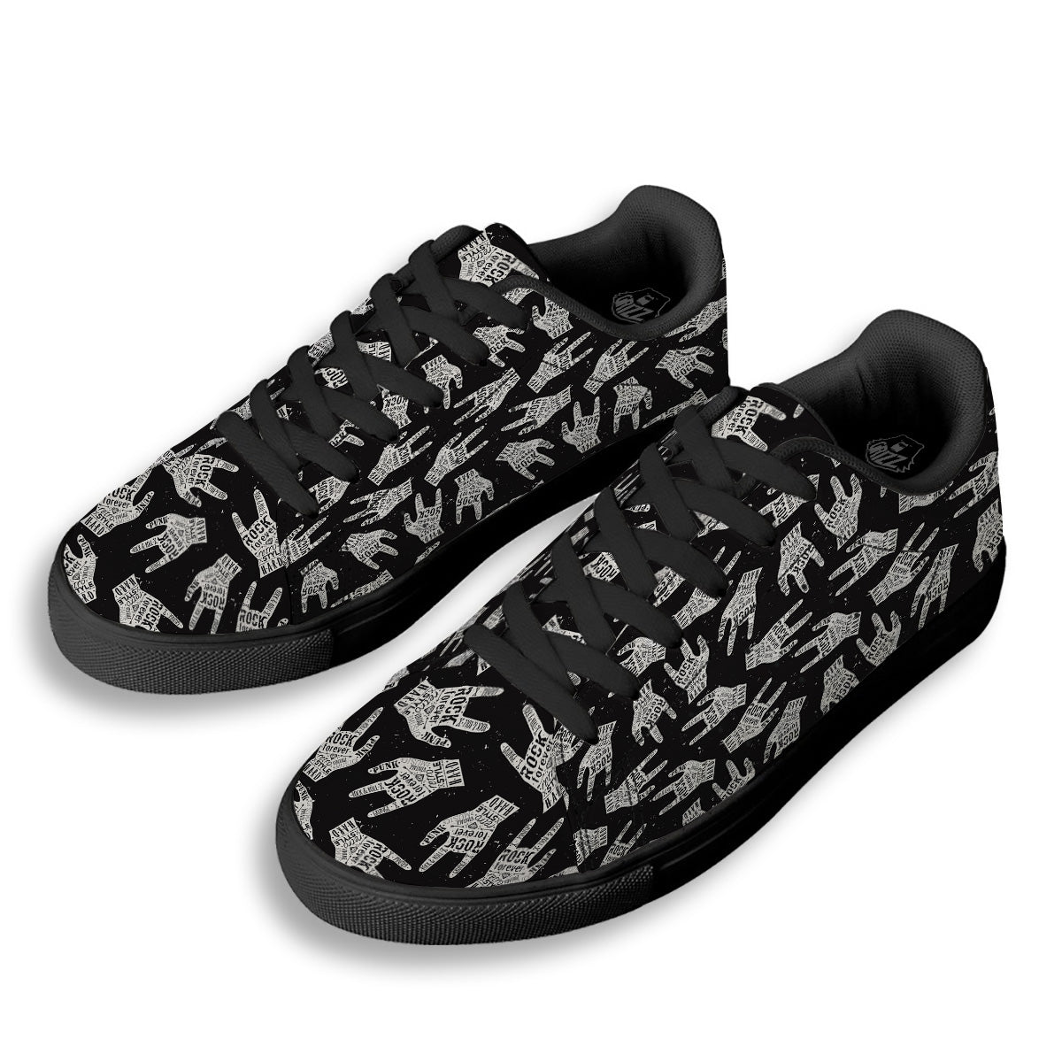 Rock And Roll Vintage Style Print Pattern Black Low Top Sneakers-grizzshop