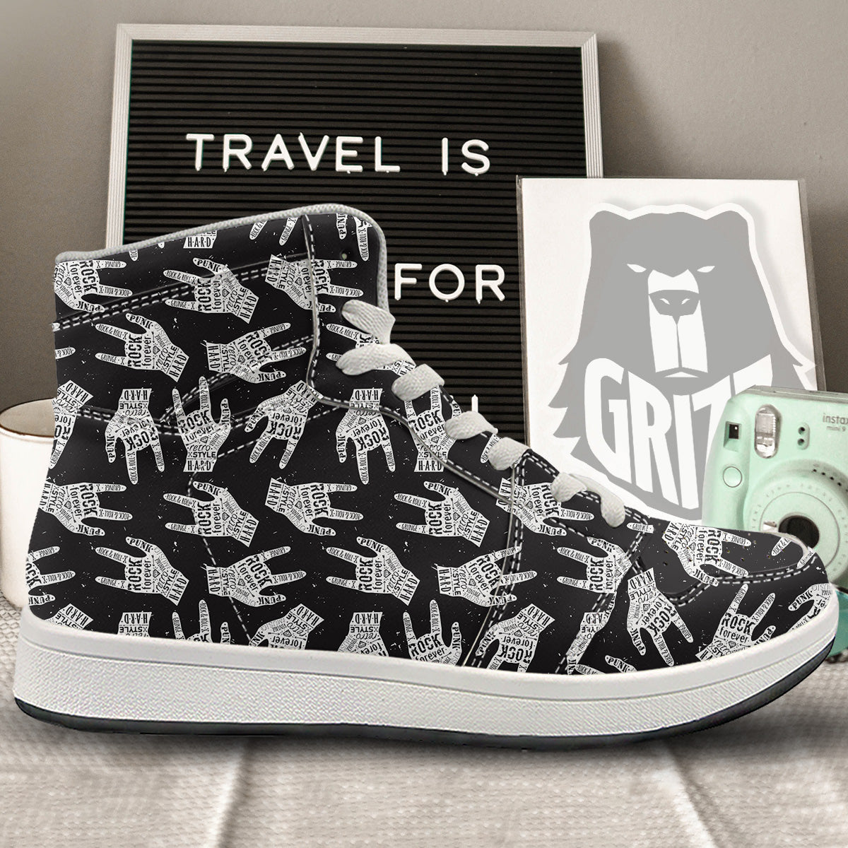 Rock And Roll Vintage Style Print Pattern High Top Sneakers-grizzshop