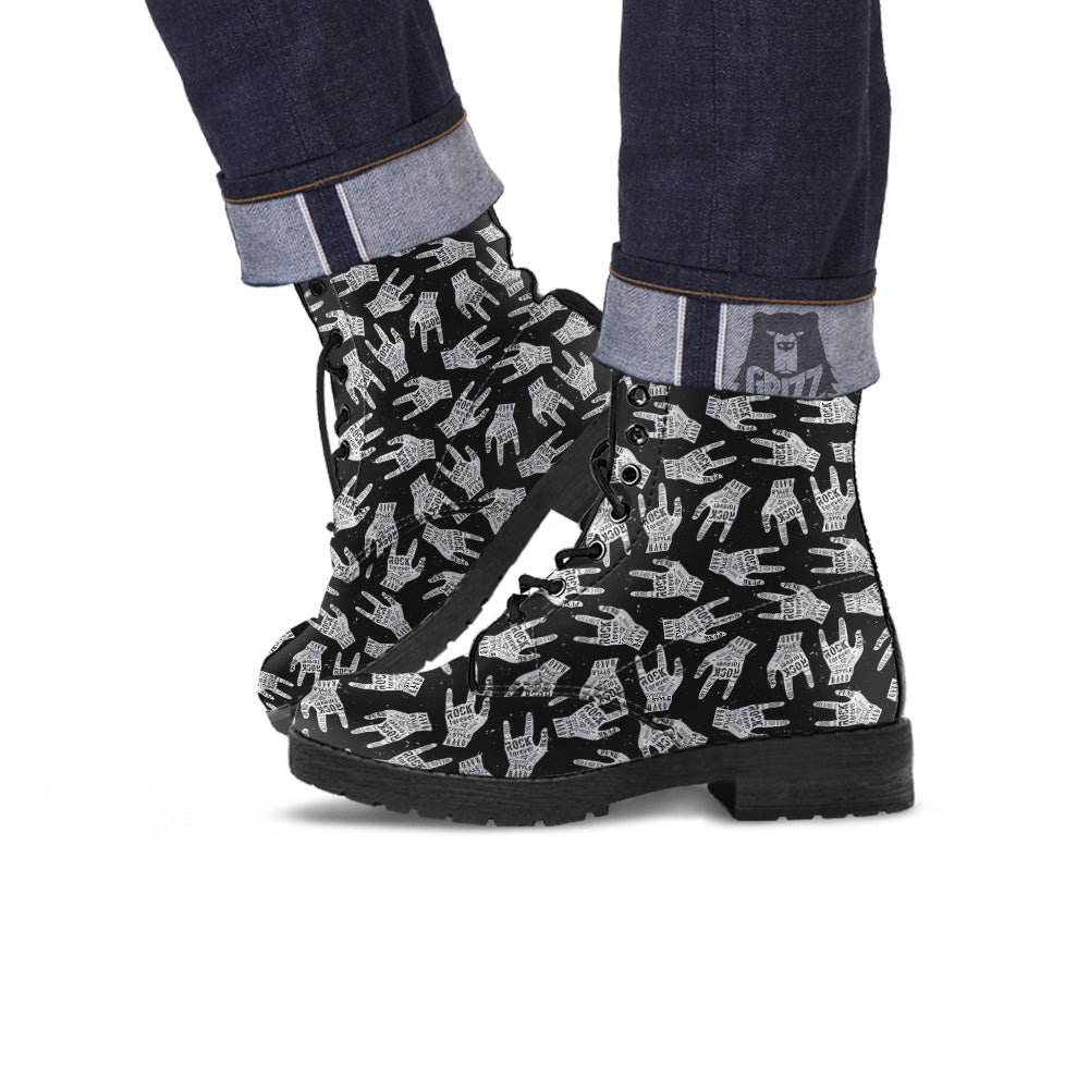 Rock And Roll Vintage Style Print Pattern Leather Boots-grizzshop