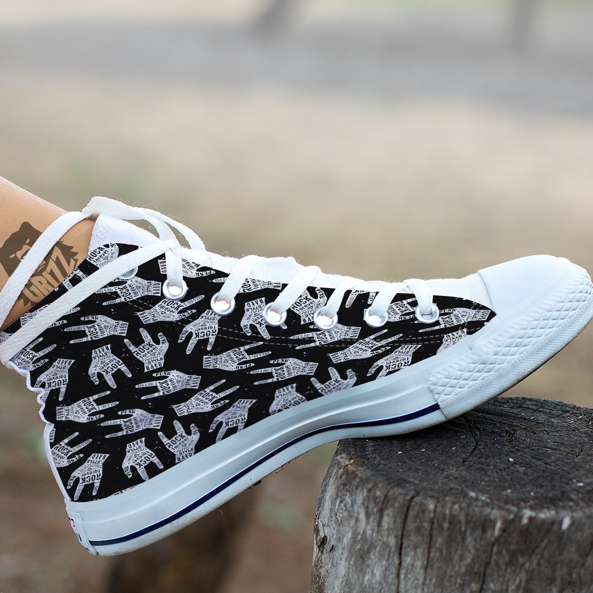 Rock And Roll Vintage Style Print Pattern White High Top Shoes-grizzshop