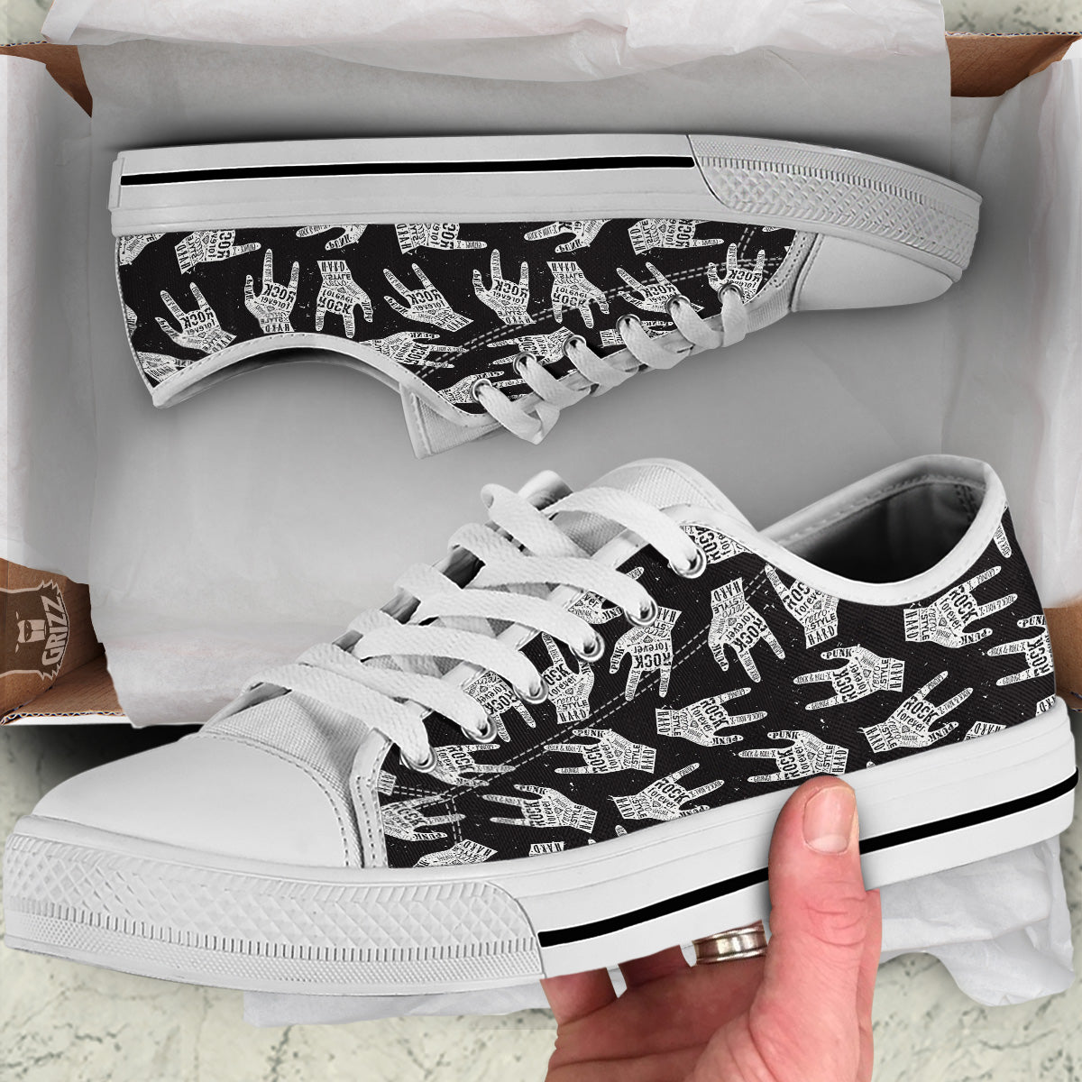 Rock And Roll Vintage Style Print Pattern White Low Top Shoes-grizzshop