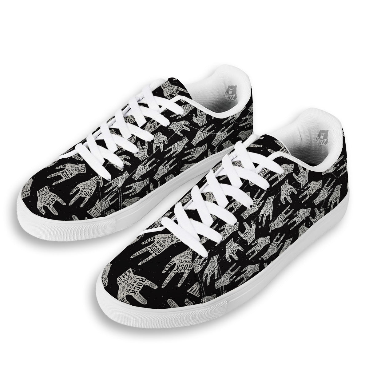 Rock And Roll Vintage Style Print Pattern White Low Top Sneakers-grizzshop