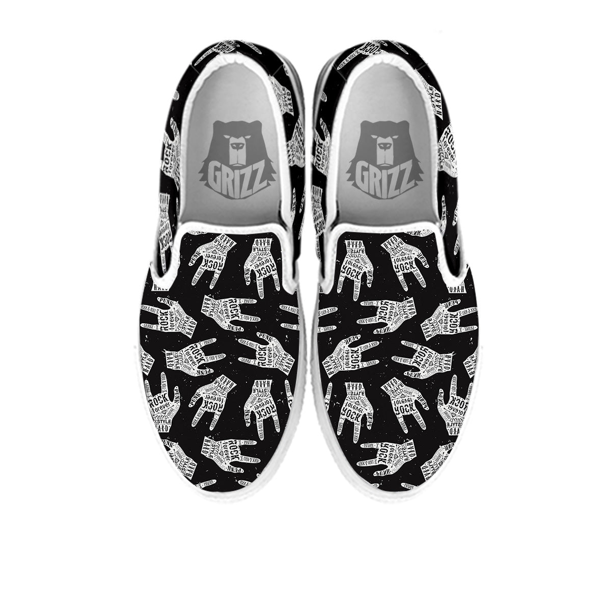 Rock And Roll Vintage Style Print Pattern White Slip On Shoes-grizzshop