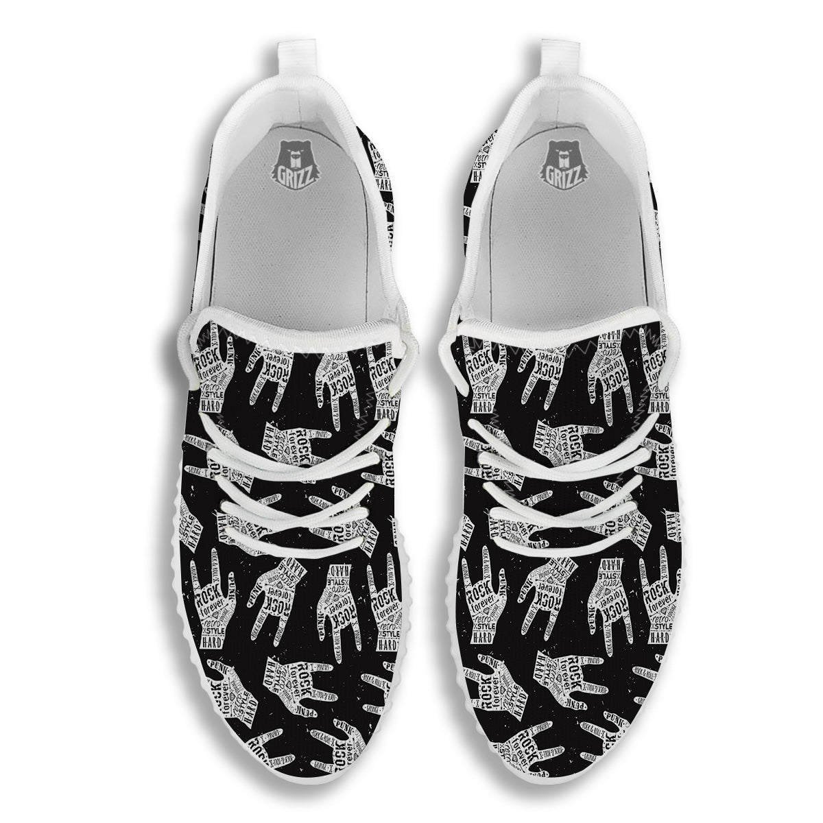 Rock And Roll Vintage Style Print Pattern White Walking Shoes-grizzshop