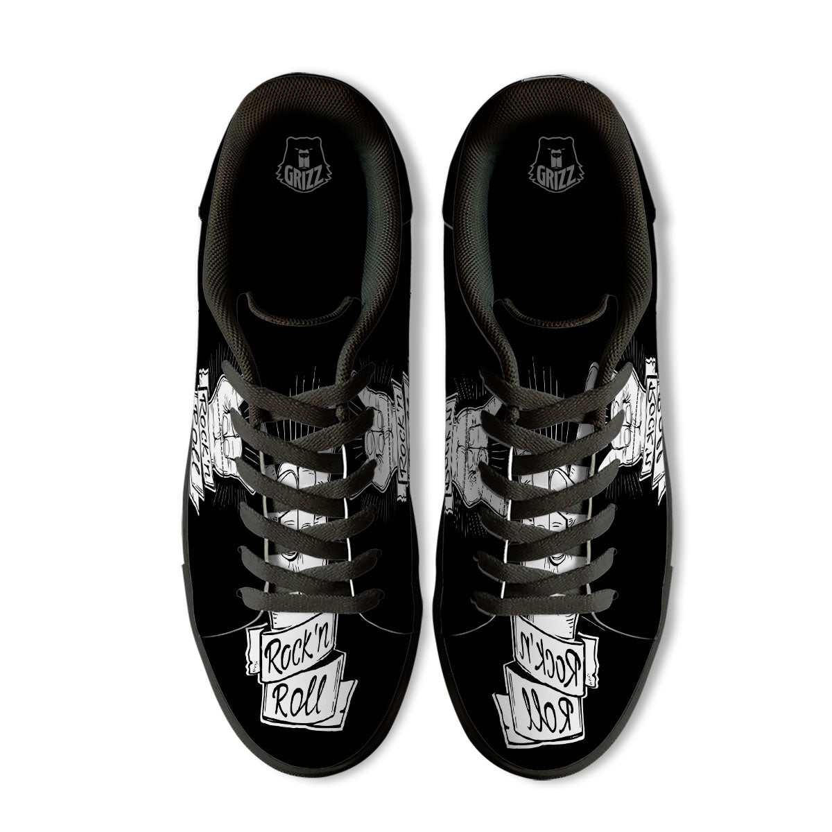 Rock And Roll White And Black Print Black Low Top Sneakers-grizzshop