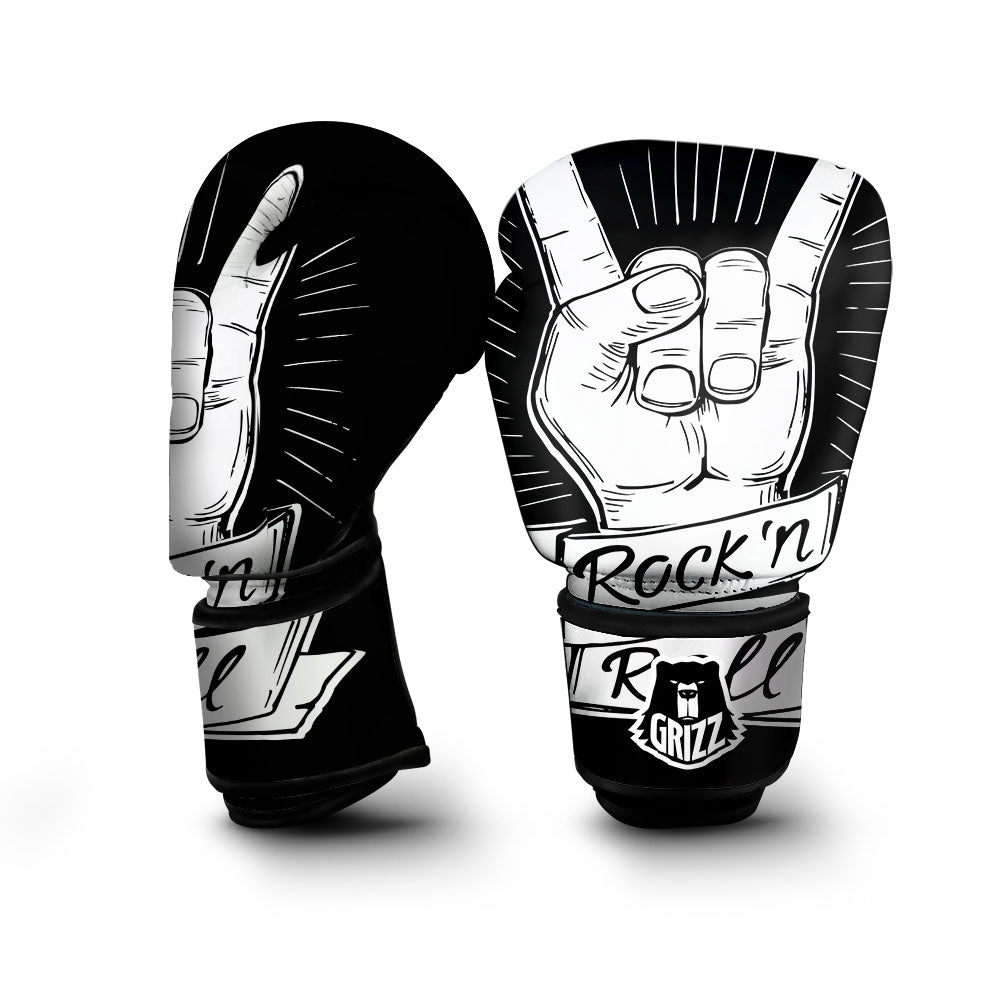 Rock And Roll White And Black Print Boxing Gloves-grizzshop