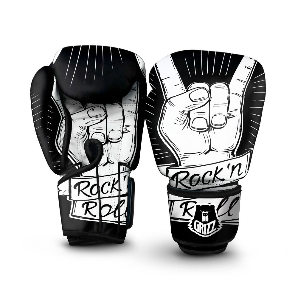 Rock And Roll White And Black Print Boxing Gloves-grizzshop