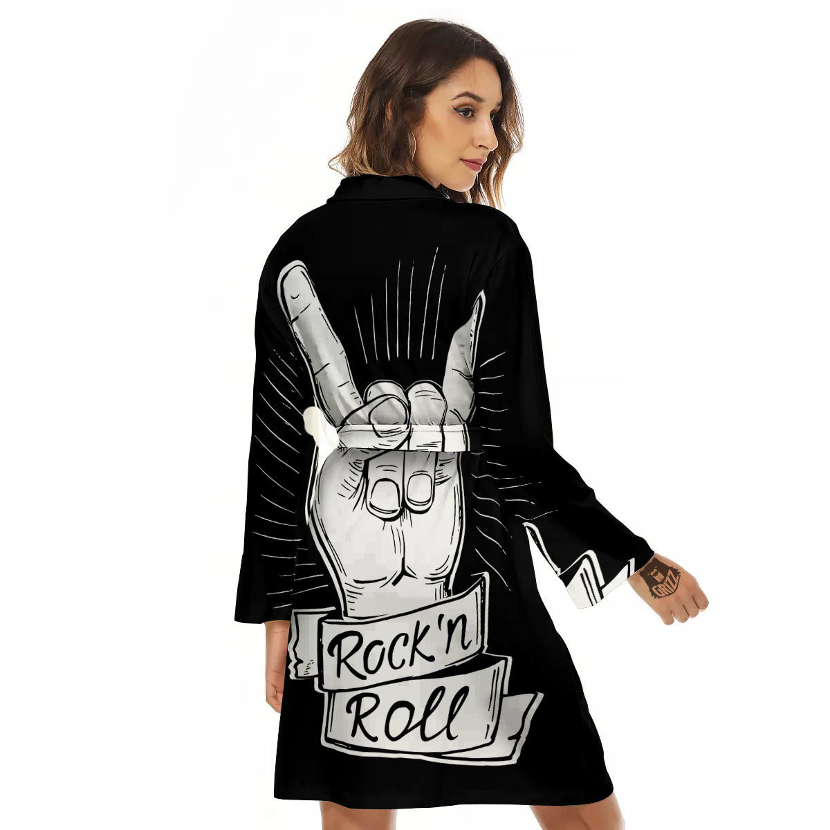 Rock And Roll White And Black Print Women's Robe-grizzshop