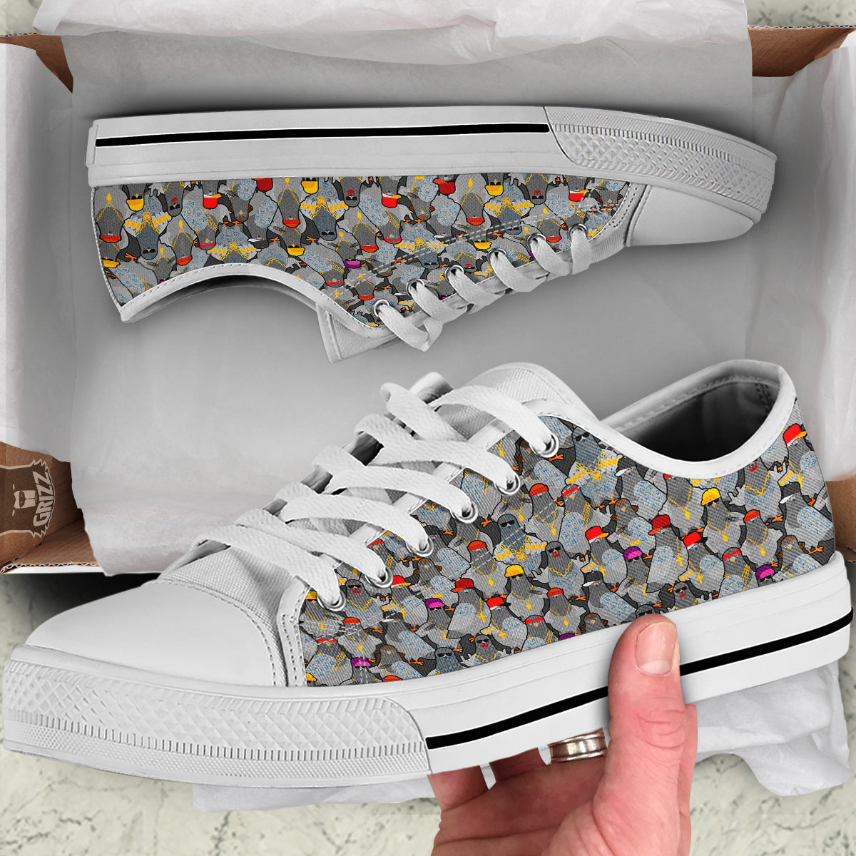 Rock Drove Gangster Print Pattern White Low Top Shoes-grizzshop