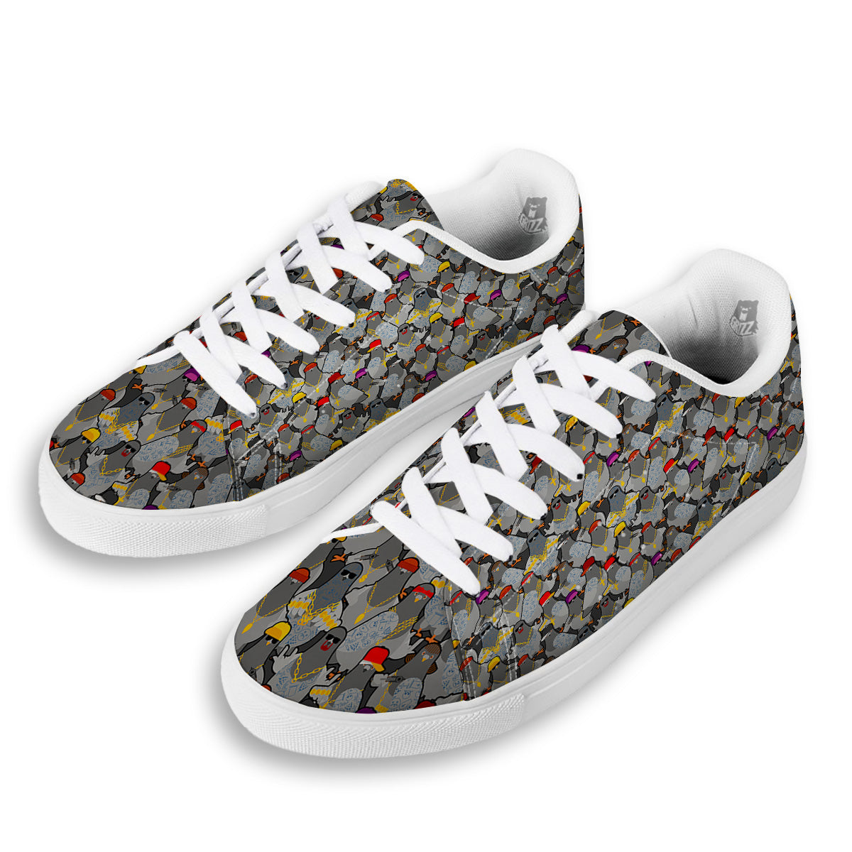 Rock Drove Gangster Print Pattern White Low Top Sneakers-grizzshop