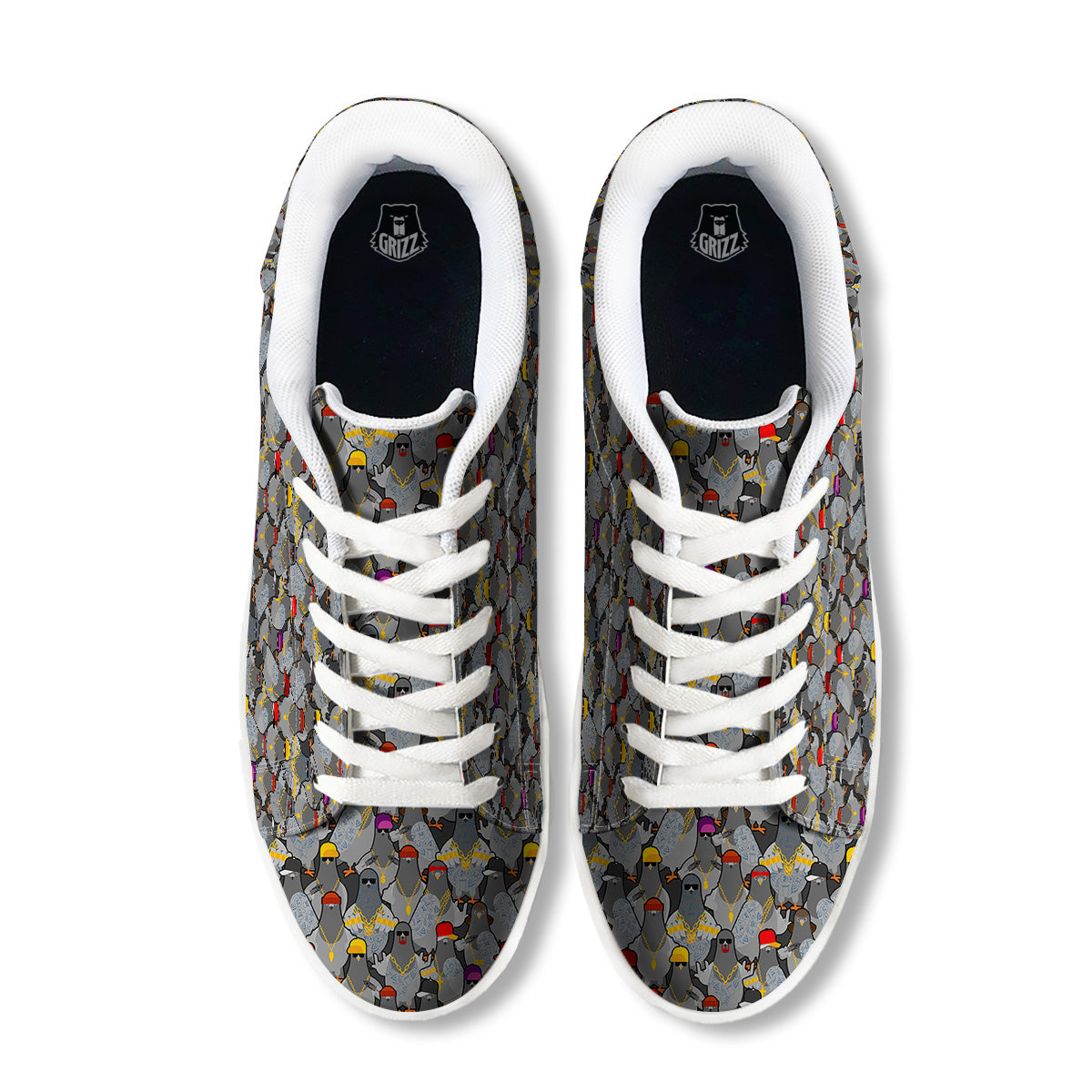 Rock Drove Gangster Print Pattern White Low Top Sneakers-grizzshop