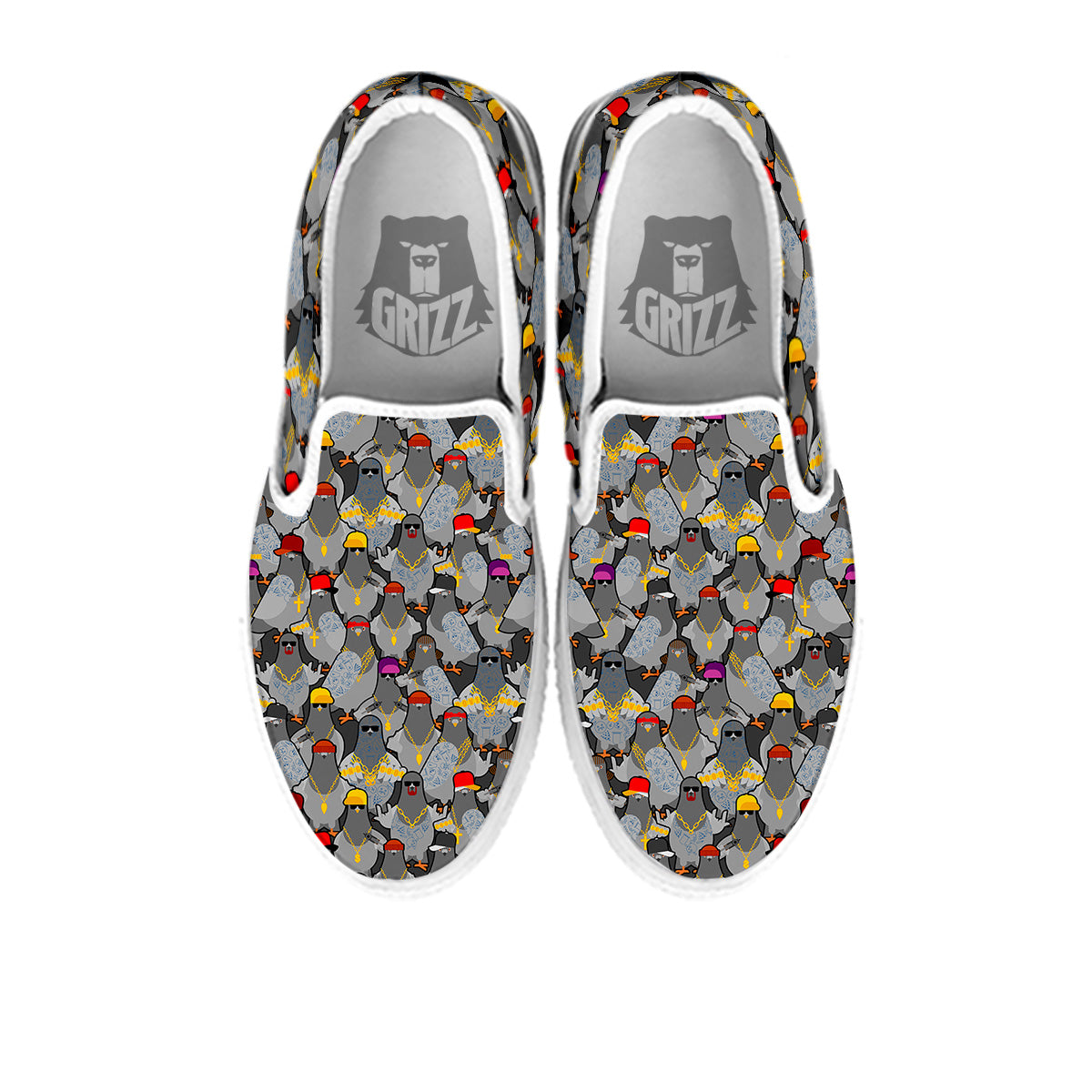 Rock Drove Gangster Print Pattern White Slip On Shoes-grizzshop