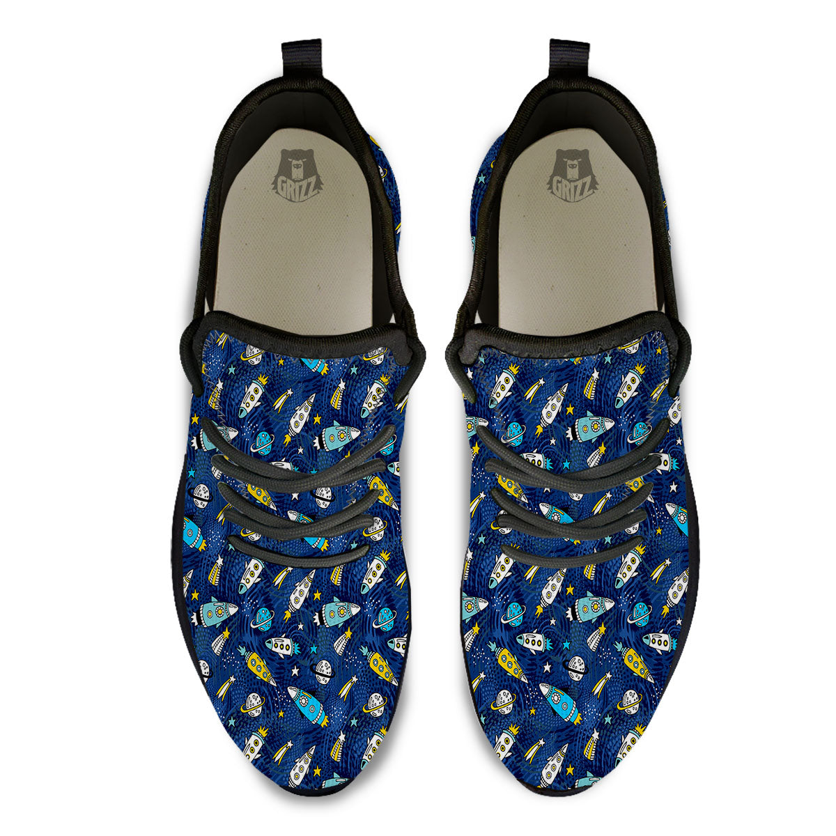 Rocket Doodle Print Pattern Black Athletic Shoes-grizzshop