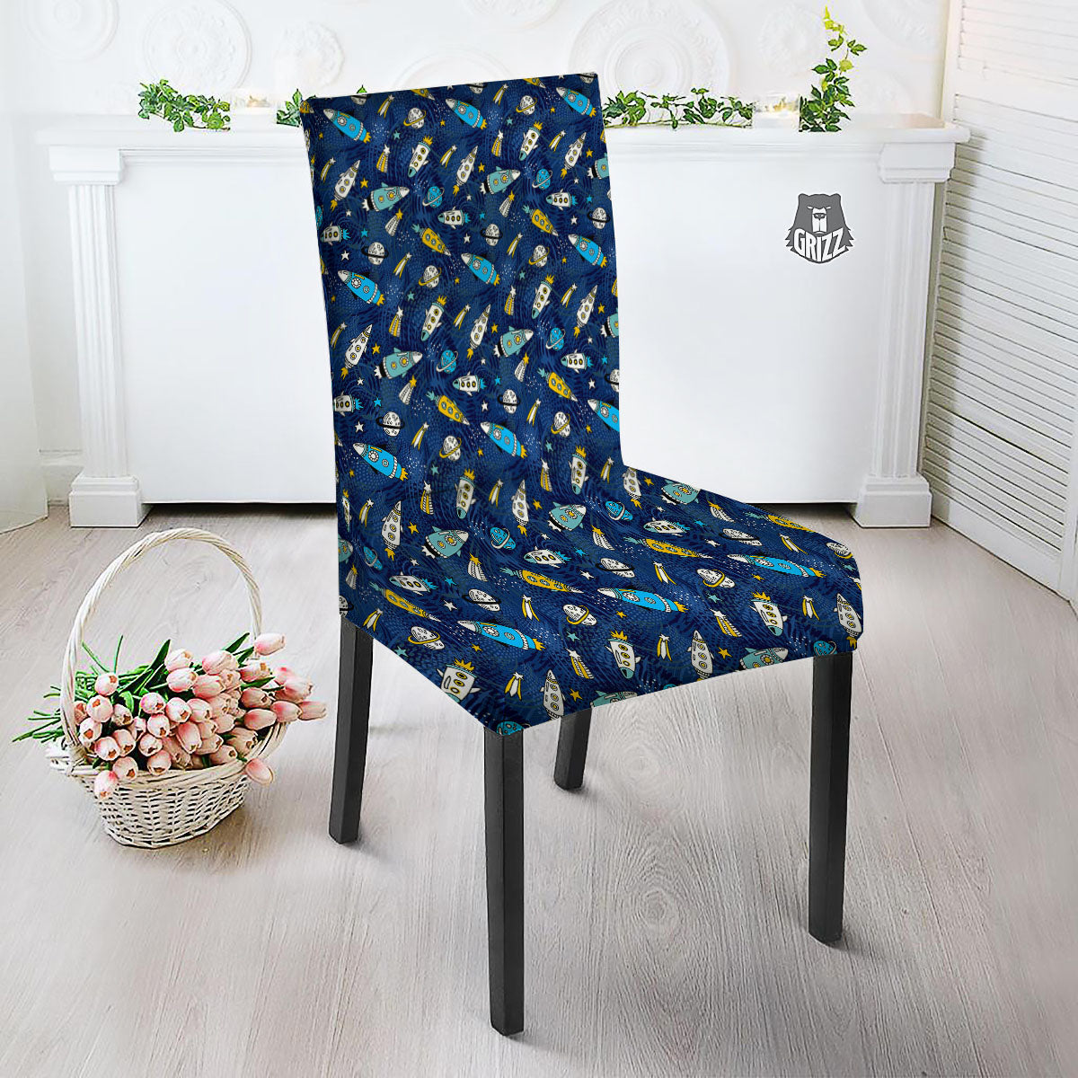 Rocket Doodle Print Pattern Dining Chair Slipcover-grizzshop