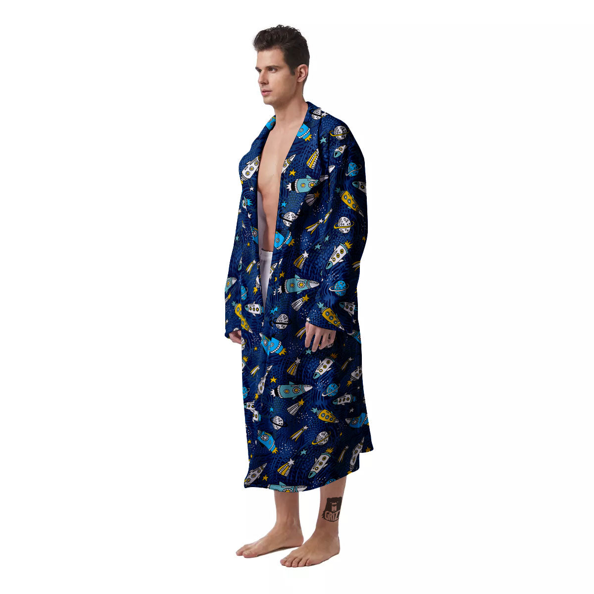 Rocket Doodle Print Pattern Men's Robe-grizzshop