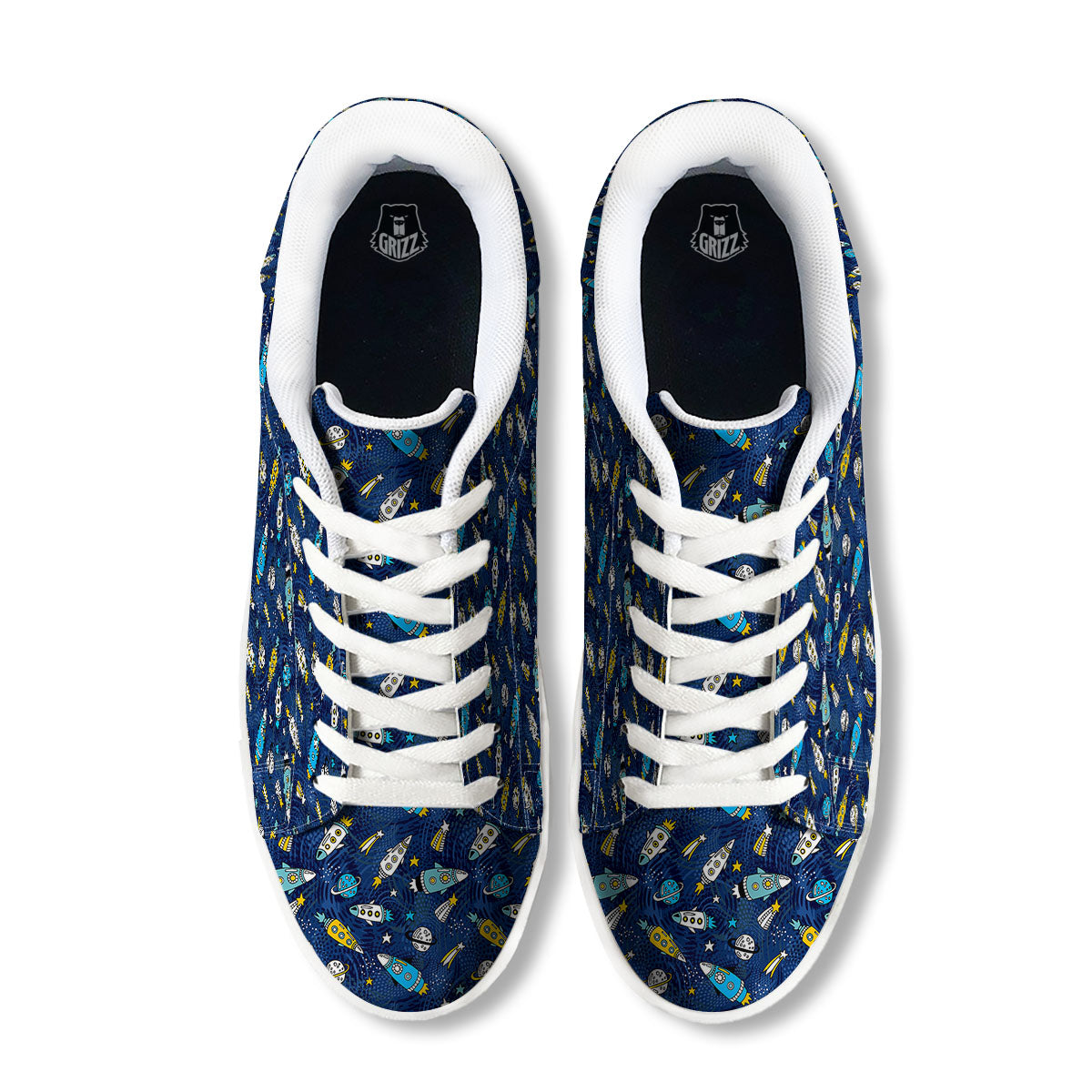Rocket Doodle Print Pattern White Low Top Sneakers-grizzshop